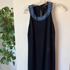 Chic Black Midi Dress with Blue Accents